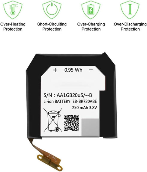 Samsung Gear S2 Classic SM-R732/Gear S2 SM-R720 Replacement Battery EB-BR720ABE with Adhesive Tool Repair Kit & Screws