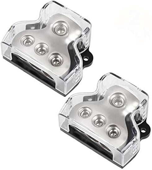 3 Way Power Distribution Block, 1x 0 Gauge In / 3X 4 Gauge Out, Amp Power Ground Distributor, 2 Pack