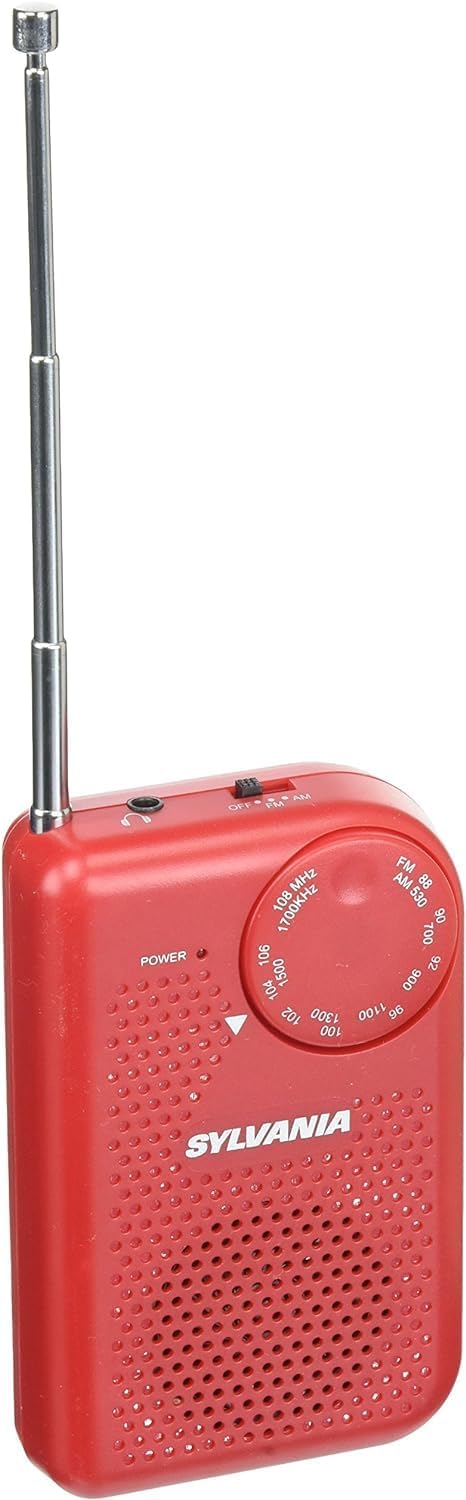 Portable AM/FM Pocket Radio with Built-In Speaker, Red