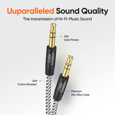 CableCreation Long Aux Cord 20FT, 3.5mm Male to Male, Braided Hi-Fi Sound Auxiliary Headphone Extension (Black)