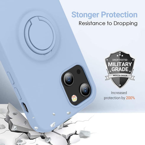 MOCCA iPhone 13 Case 6.1 inch with Ring Kickstand, Liquid Silicone, Microfiber Liner, Anti-Scratch Shockproof Case for