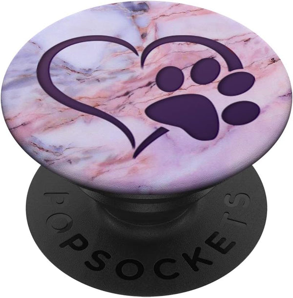PopSockets Standard PopGrip: Purple Dog Paw Print Heart on Pink Blue Look