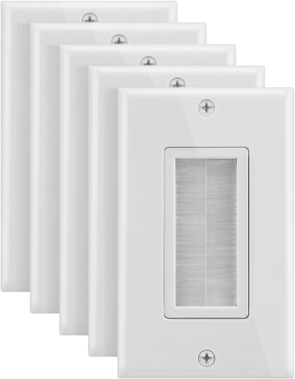 Fosmon 1-Gang Wall Plate (5 Pack) - Brush Style Opening Passthrough Low Voltage Cable Plate for In-Wall Installation