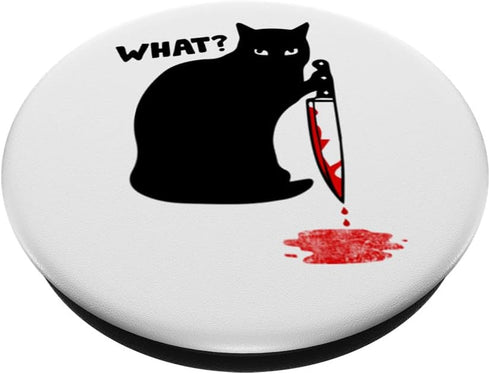 Cat What Funny Black Cat Fun Murderous Cat With Knife PopSockets PopGrip: Swappable Grip for Phones & Tablets PopSockets Standard PopGrip