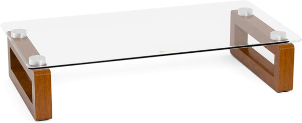 YEOUX Multi-Purpose Desktop Stand, Clear Floating Computer Monitor Riser with Natural Wood