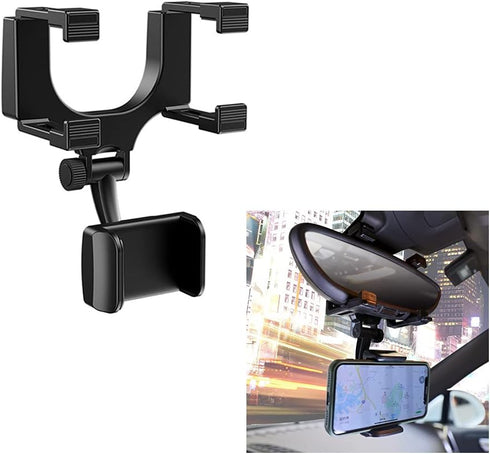VAGURFO Rear View Mirror Phone Holder Mount, Car Phone Bracket/Stand with 270° Swivel and Adjustable Clips, Universal Smartphone Cradle, Black by VAGURFO