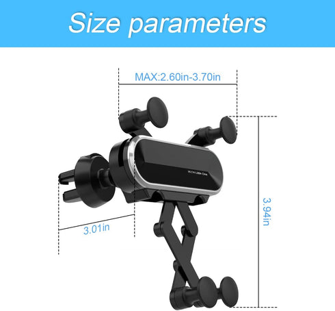 Adjustable Durable Gravity Phone Holder Mount for Car Air Vent, Compatible with 4-7" Mobile Phones, Most Cars (Silver)