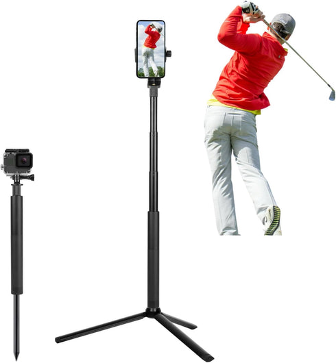 Golf Tripod and Monopod Selfie Stick with Ground Spike, Golf Swing Analyzer Holder for Training Aid