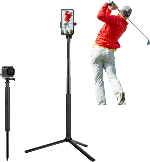 Golf Tripod and Monopod Selfie Stick with Ground Spike, Golf Swing Analyzer Holder for Training Aid