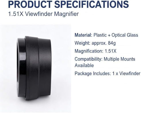 1.5X 6 Viewfinder Eyepiece Magnifier Fixed Focus for DSLR Camera, Mount Bases, Black - Clear Focus, Optical Glass