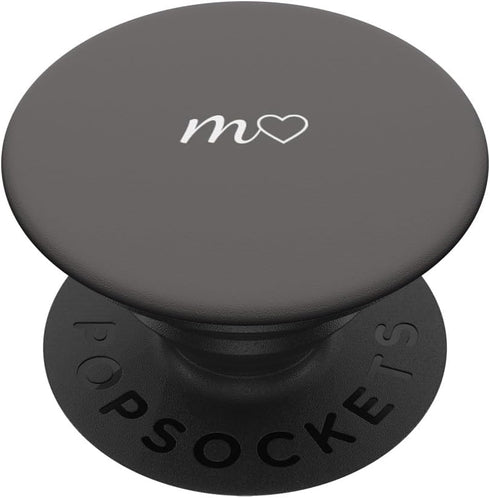 Minimalist Gray PopSockets Standard PopGrip with White Initial Letter M Heart