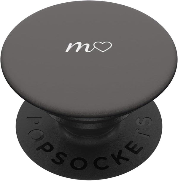 Minimalist Gray PopSockets Standard PopGrip with White Initial Letter M Heart
