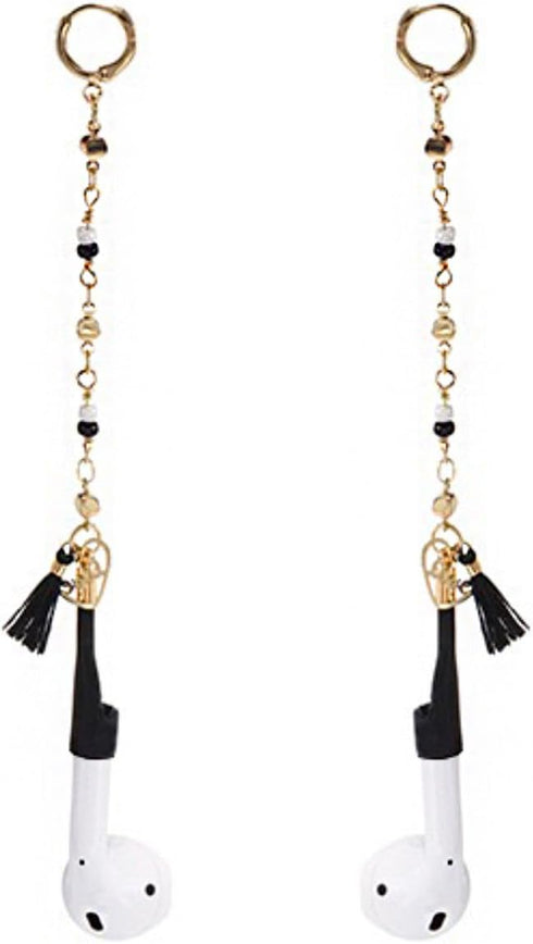 Earphone Anti Lost Earring Clip 1 Pair, Creative Heart-Shaped Tassel Earrings with Black Clip for AirPods