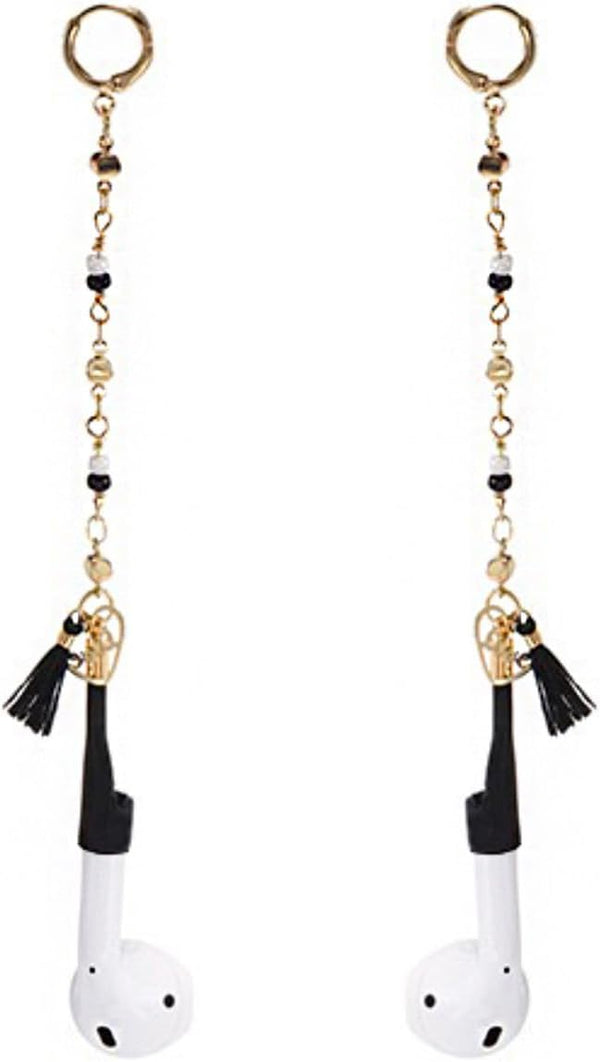 Earphone Anti Lost Earring Clip 1 Pair, Creative Heart-Shaped Tassel Earrings with Black Clip for AirPods