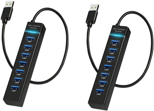 MVBOONE 2 Pack 7 Ports USB Hub, Multiple Port USB Adapter with Indictor