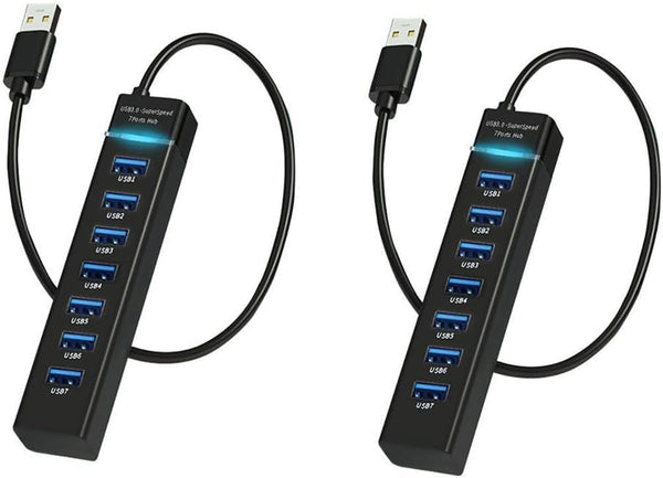 MVBOONE 2 Pack 7 Ports USB Hub, Multiple Port USB Adapter with Indictor