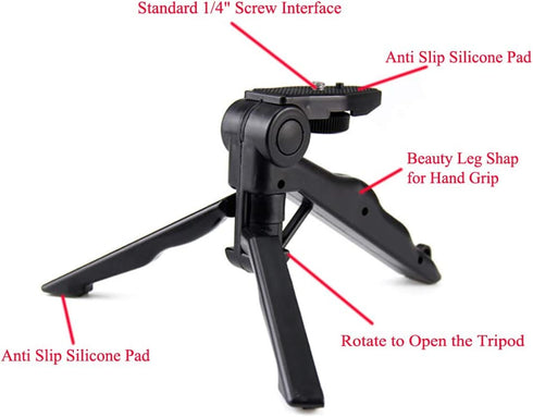 Walway 1/4" Foldable Mini Table Tripod Stand Hand Grip with Screw Compatible with Gopro/Smartphones/Compact Cameras