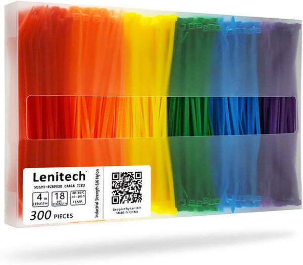 300 Pcs Multi-Purpose Cable Ties, 4 Inch Assorted Colored