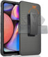 Case with Clip for Galaxy A10s, Nakedcellphone Black Rugged Cover with Finger Grip Stand, Built-in Mounting Plate, Belt