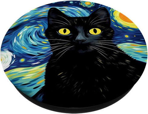 Black Cat Starry Night Aesthetic PopSockets Standard PopGrip