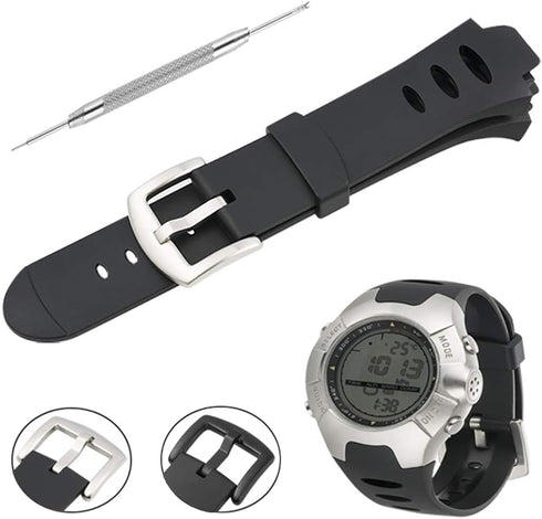 Watch Bands for Suunto Observer Tt St Sr G6 X6HRM, Classic Soft Rubber Replacement Wrist Strap (Black)