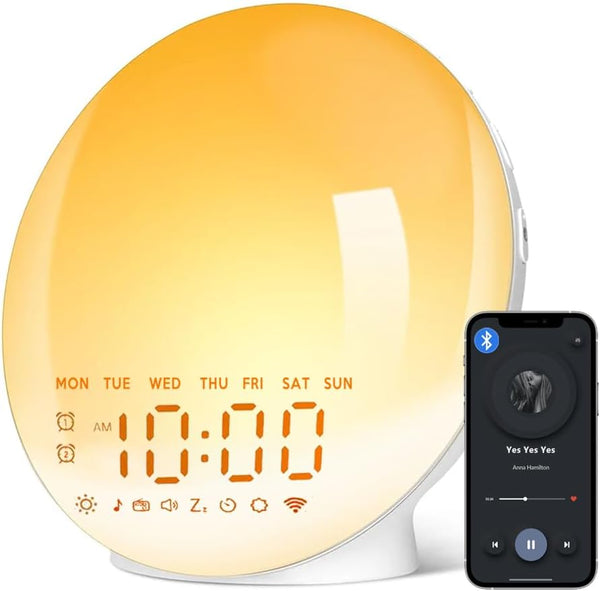2025 Upgraded Wake Up Light Sunrise Alarm Clock for Bedroom, 17 Nightlights,