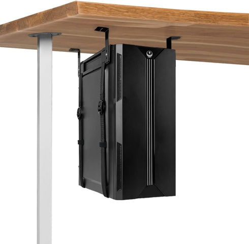 Under Desk PC Mount with Anti Scratch Sponge, Adjustable CPU Holder Bracket for Computer Tower (Black)