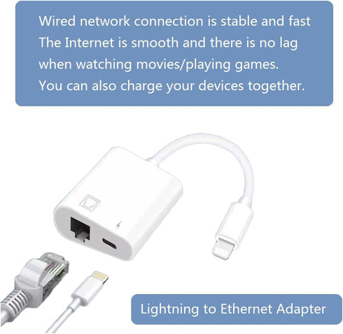 Lightning to Ethernet Adapter with Charging Port, RJ45 Ethernet LAN Network Adapter for iPhone/iPad/iPod Supports