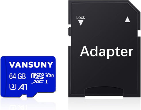 Vansuny Micro SD Card 64GB microSDXC Memory Card with SD Adapter A1 App Performance V30 4K Video Recording C10 U3 Micro SD for Phone, Security Camera, Dash Cam, Action Camera