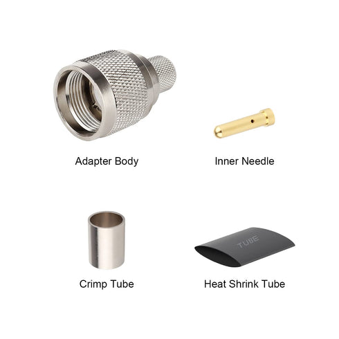PL259 Male Crimp Coax Connector, SO239 UHF for LMR400/KMR400/RG8/RG8U/RG213/9913/7D-FB Coax Cable (Pack of 5)