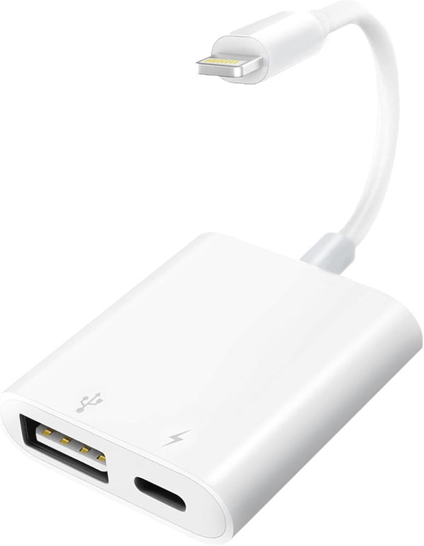 Lightning to USB Camera Adapter with Charging Port for iPhone, Portable USB 3.0 Female OTG Cable for iPad to Connect
