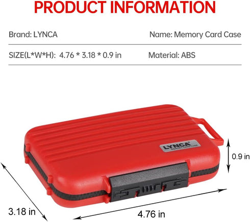LYNCA Water-Resistant 24 Slots Camera Memory Card Case Holder for 8 SD Cards, 4 CF Cards, 12 Micro SD/TF Cards (Red)