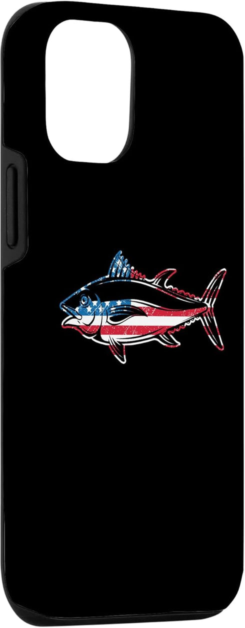 Tuna Fishing Items Bluefin Gifts 12/12 Tuna Fishing American Flag Giant Bluefin Fish Fisherman Case for iPhone Pro
