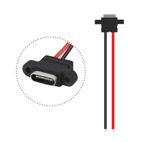 8pcs USB Connector Type-C Female Chassis 2 Pin for DIY, Waterproof USB C Pigtail Cable Extension