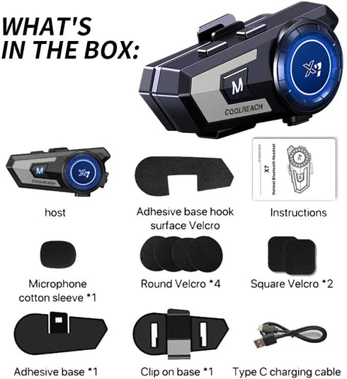 Motorcycle Helmet Bluetooth Headset, CVC Noise Cancellation Stereo Music, 90 Hours Playing Time, Ultra-Thin Earphone