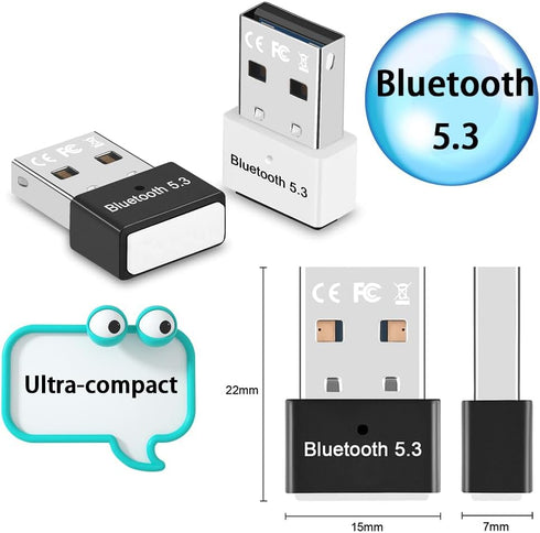 USB Bluetooth 5.3 Adapter for PC, Plug & Play for Windows 11/10/8.1/7, Mini Bluetooth Dongle Receiver & Transmitter