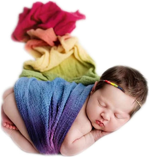 Coberllus Newborn Baby Photography Props Boys Girls Seven-Color Rainbow Wrap Blanket Swaddle