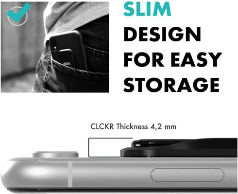 CLCKR Cell Phone Stand Phone Grip, Compatible with Apple, Samsung, LG, Motorola, OnePlus Phones, Reflective Black