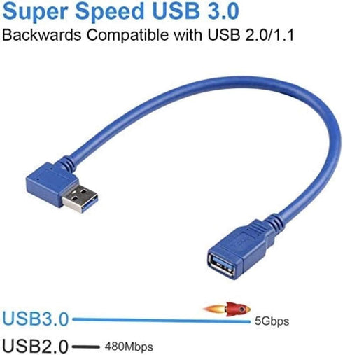 USB 3.0 Extension Cable 1FT, 2 Pack 90 Degree Left & Right Angle USB Adapter Male to Female Short Cables for Laptop
