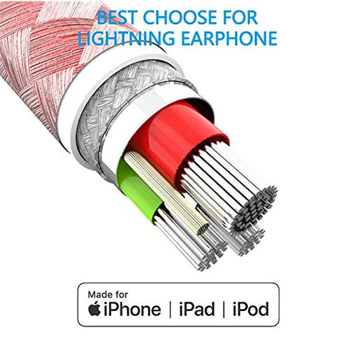 MFi-Certified 6FT Lightning Cable Charger for iPhone Xs MAX, XR, 8, 7, 6s, and more - Rose Color