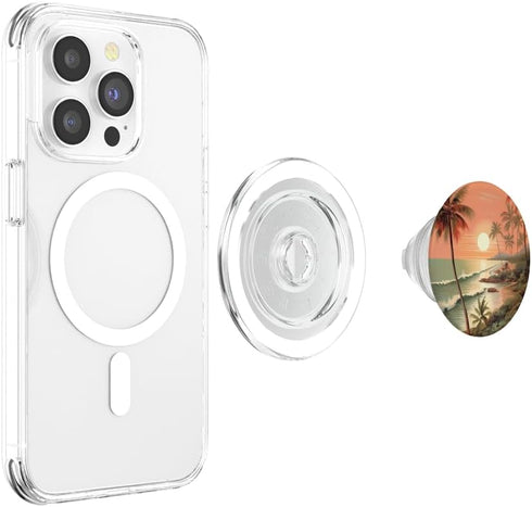 PopSockets MagSafe PopGrip for iPhone Tropical Sunset Palm Tree Beach Waves Ocean