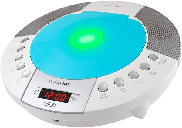 HANNLOMAX HX-330CD CD Player with FM Radio, Bluetooth, Alarm Clock, Remote Control, AC Operation, Blue