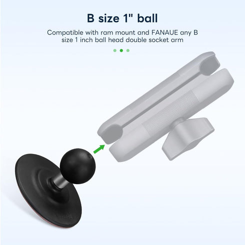 FANAUE Flex Adhesive Ball Base Compatible with RAM Mounts B Size Double Socket Arm, 1" Ball Head Adapter for Motorcycle Phone Mount Bike Phone Holder, Suction Cup Base for Mounting on Car Dashboards.