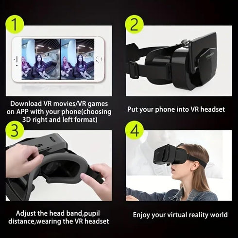 VR Headset for iPhone or Android Phone, Virtual Reality 3D Glasses Helmets, Compatible with 4.7-7.2 inch Mobile Devices
