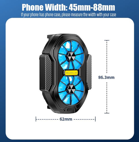 Mobile Phone Cooler with Dual Cooling Fan, Cell Phone Radiator Heatsink for iPhone, Android Smartphones, Rechargeable