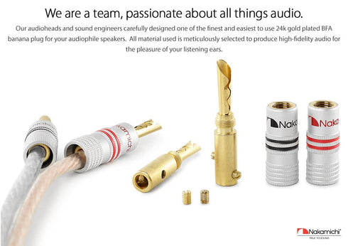 Nakamichi Excel Series 24k Gold Plated BFA Banana Plug for Speakers Amplifier Hi-Fi AV Stereo Home Theatre Audio Wire