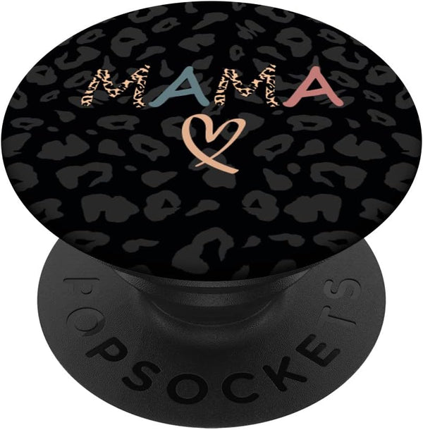 leopard mama, half leopard mama, black leopard cheetah mama PopSockets Swappable PopGrip