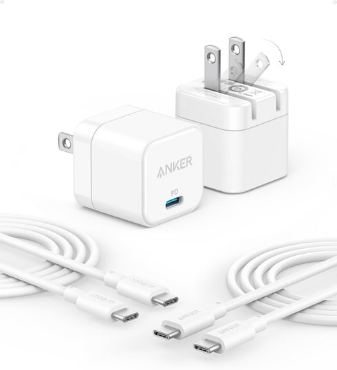 Anker Charger, 2-Pack 20W Fast Charger with Foldable Plug and USB-C to C Cables, for iPhone 15/15 Plus/15 Pro/15 Pro