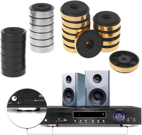 12 Pack Speaker Isolation Feet Amplifier 48mm Plastic Shock Absorption Base Pads SoundBox Peg Stand Foot Mat Shock Absorber For Audio CD AMP HiFi Subwoofer Repair Gold,Sliver,Black