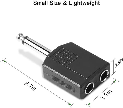 Jelanry 1/4" 6.35mm Stereo Plug Male to Dual 1/4" 6.35mm Jack Female Splitter Adapter for Guitar, Headphone